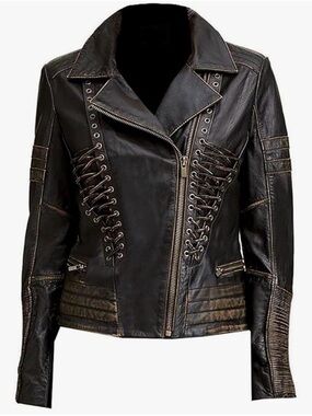 Wilsons Leather Black Lace-Up Moto Jacket